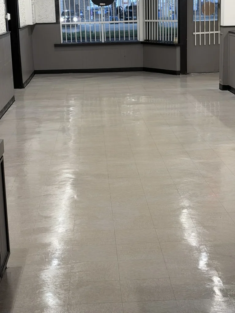 Clean tile floor in a commercial entrance