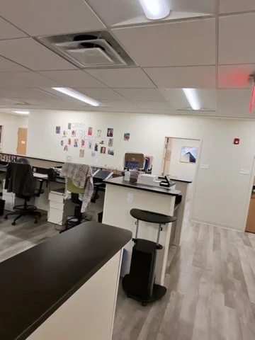 Office work area with clean hard flooring